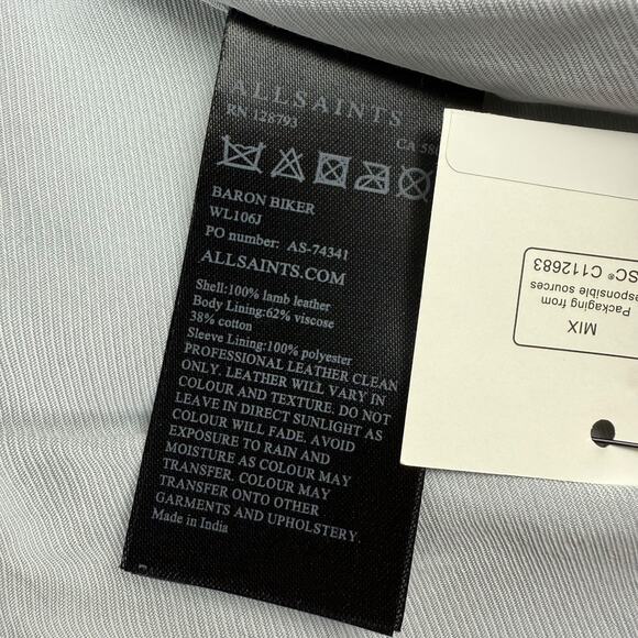 ALL SAINTS baby blue gray lamb leather BARON Biker motorcycle cropped jacket - Picture 13 of 16